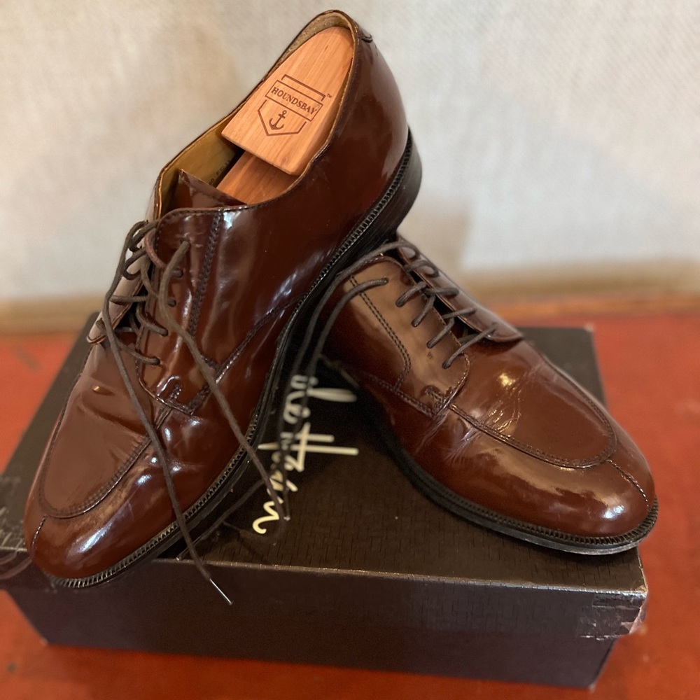Cole Haan Brown Patent Split Toe Oxfords